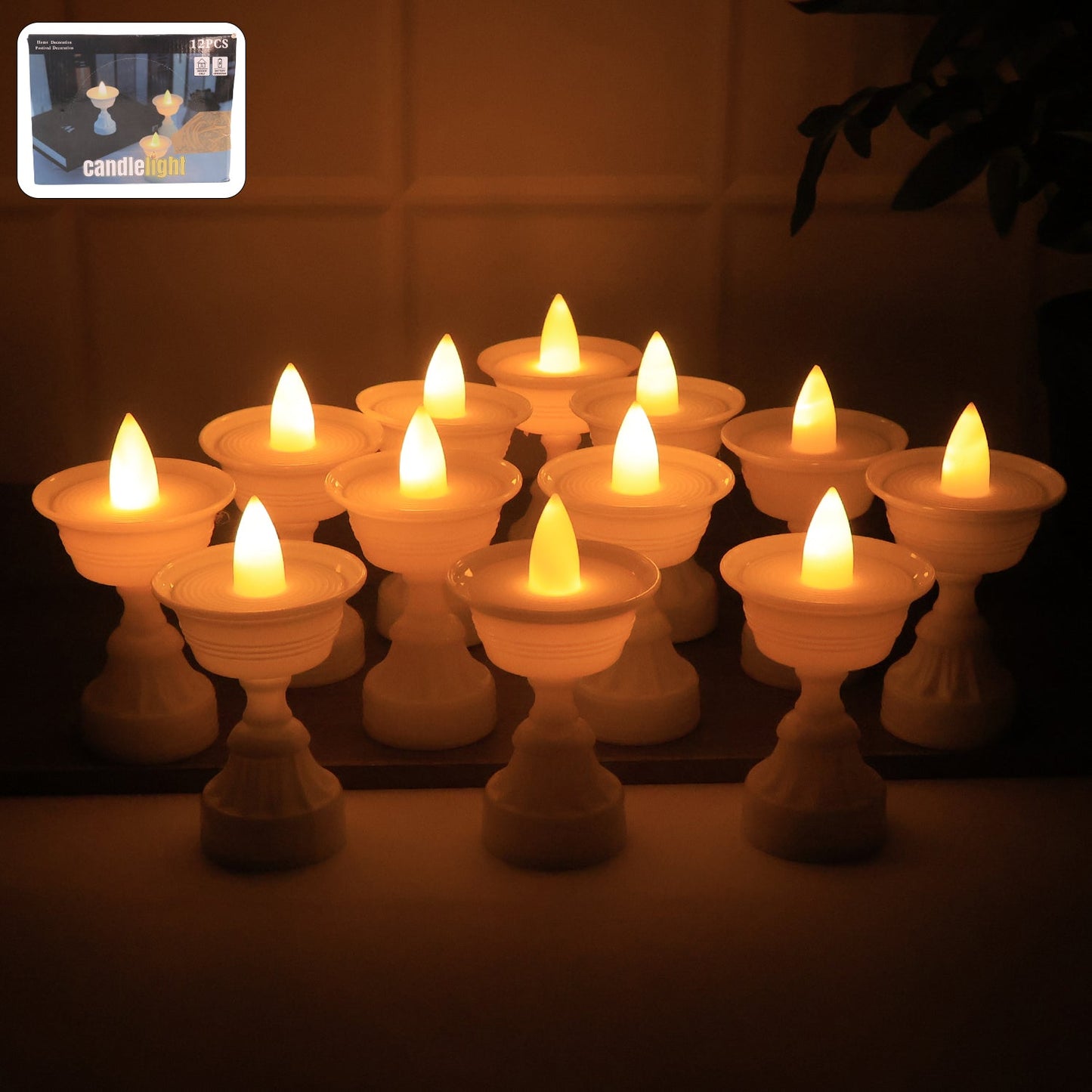 Set Of 12 White Water Sensor Led Diyas Wukusy