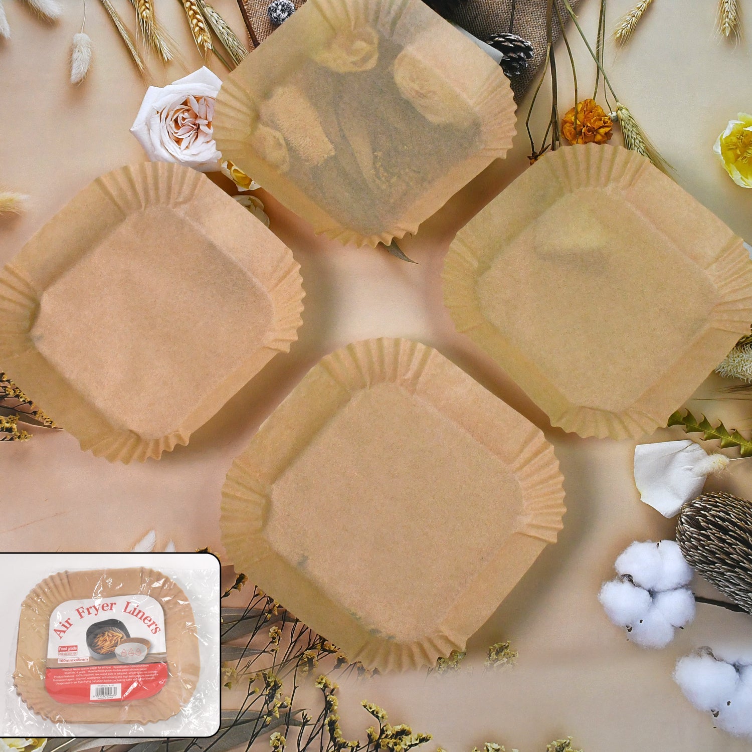 Square Air Fryer Disposable Paper Liner  (50 Pcs Set  160mmx45mm) Wukusy
