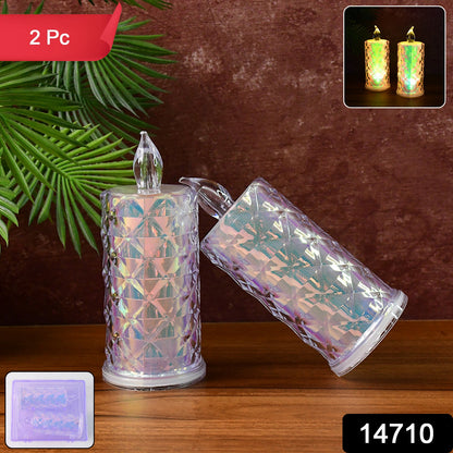 Decorative Led Candle Lights With Holographic Finish (2 Pc  Set) Wukusy