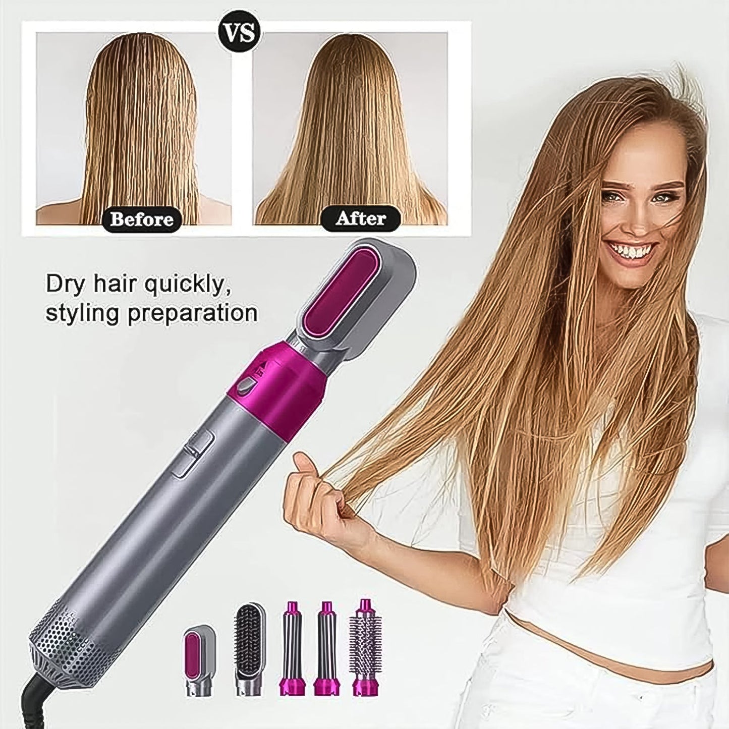 UltimaHair - 5 In 1 Hair Dryer Brush Multifunctional Hot Air Styler Hair Tools Wukusy