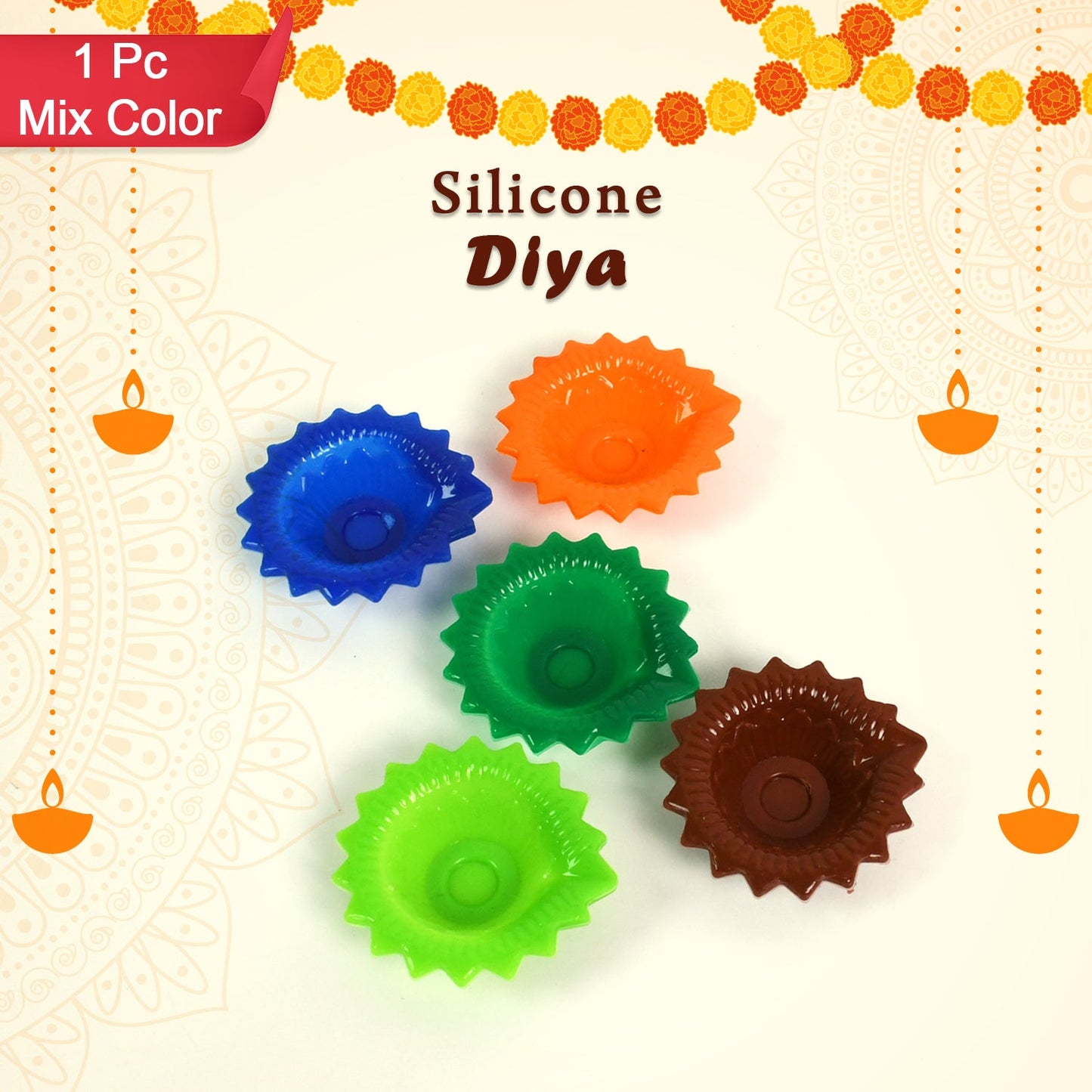 Silicone Diya For Diwali Attractive Design Colourful Diya Combo (Mix Design 1 Pc) Wukusy