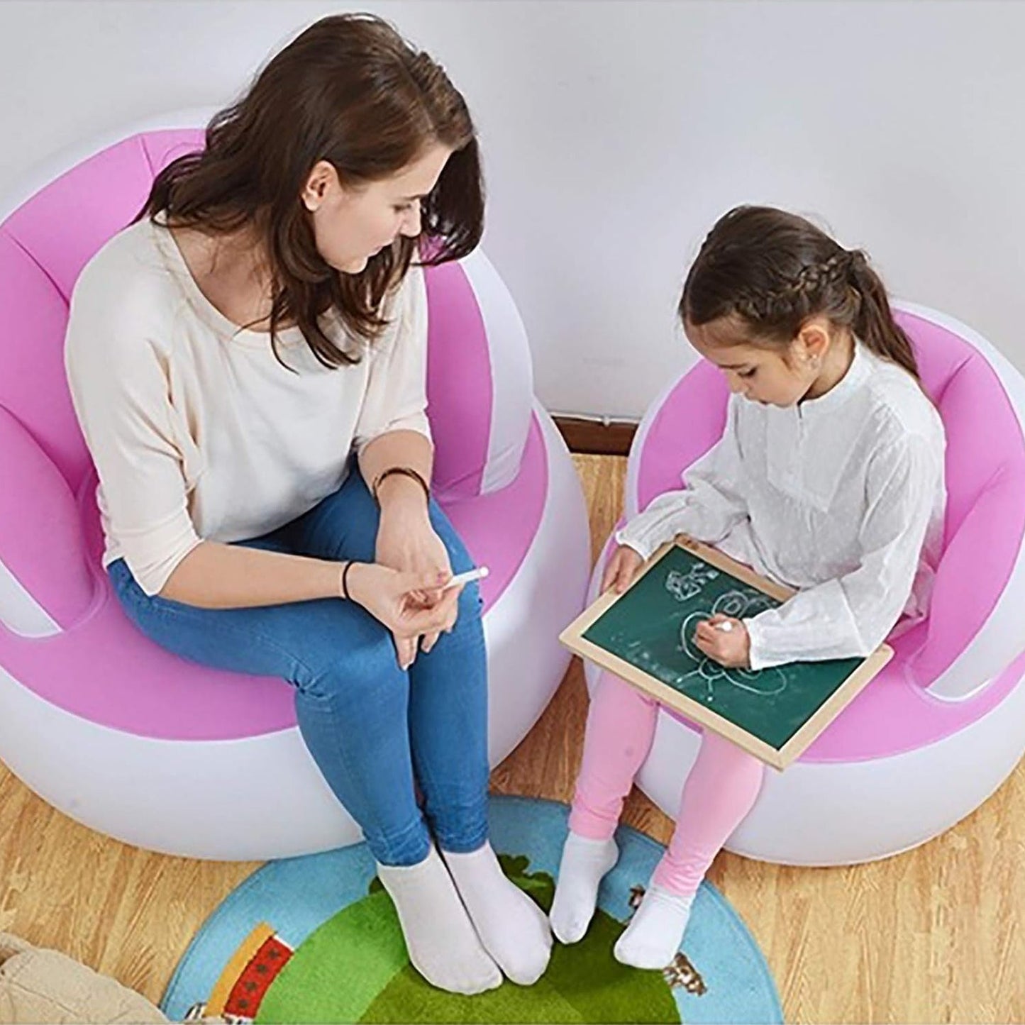Kids Inflatable Sofa Chair With Backrest  Foot Air Pump With Hose (1 Set  85x74 Cm Approx) Wukusy