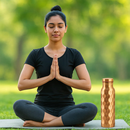 Diamond Cut Copper Water Bottle 2 Glasses With Gift Box (3 Pcs Set) Wukusy