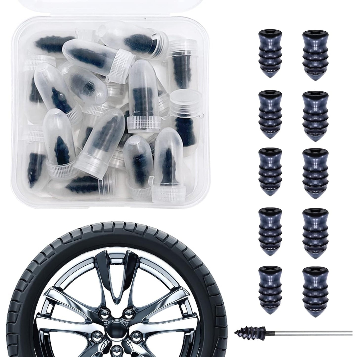 Tire Repair Rubber Nail Car Tire Repair Nails Tire Repair Rubber Screws Black (10 Pcs Set) Wukusy