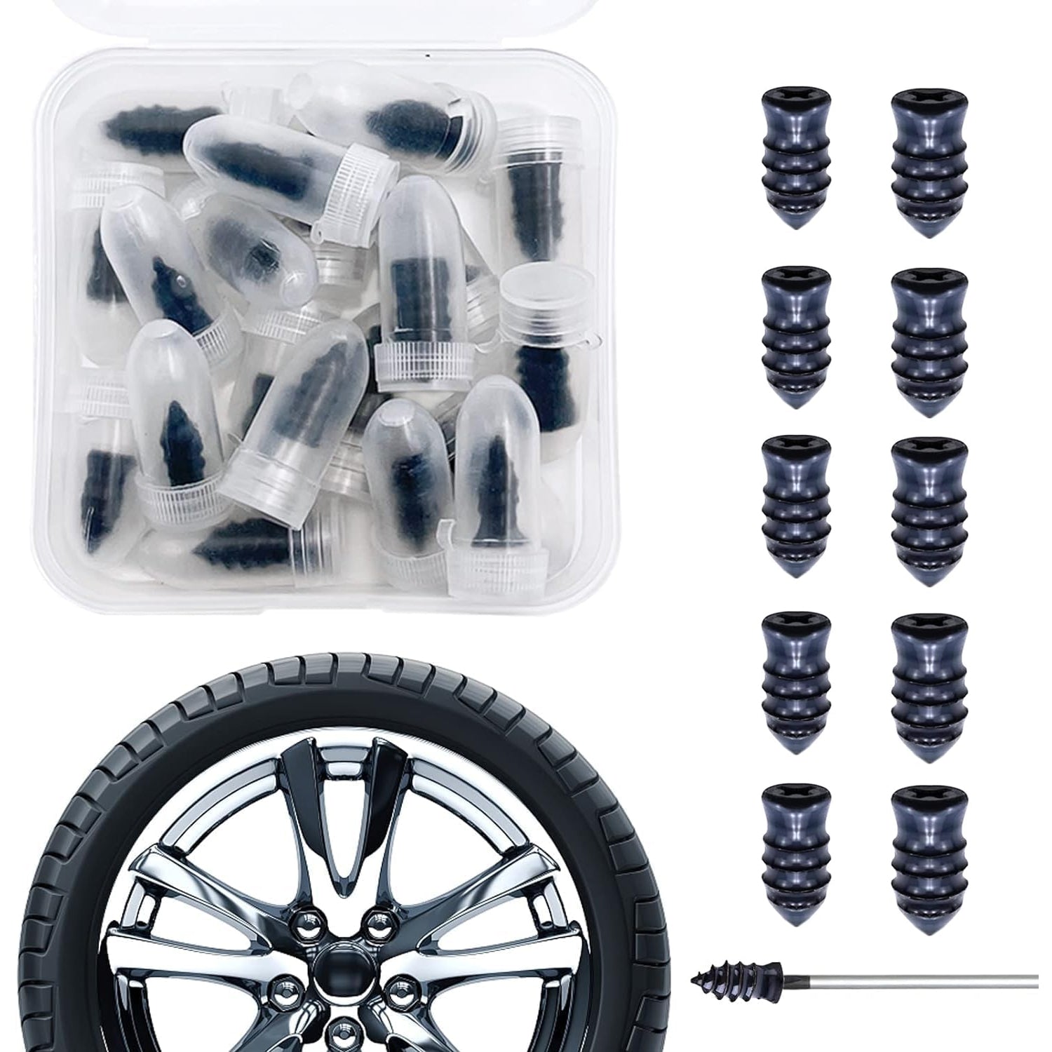 Tire Repair Rubber Nail Car Tire Repair Nails Tire Repair Rubber Screws Black (10 Pcs Set) Wukusy
