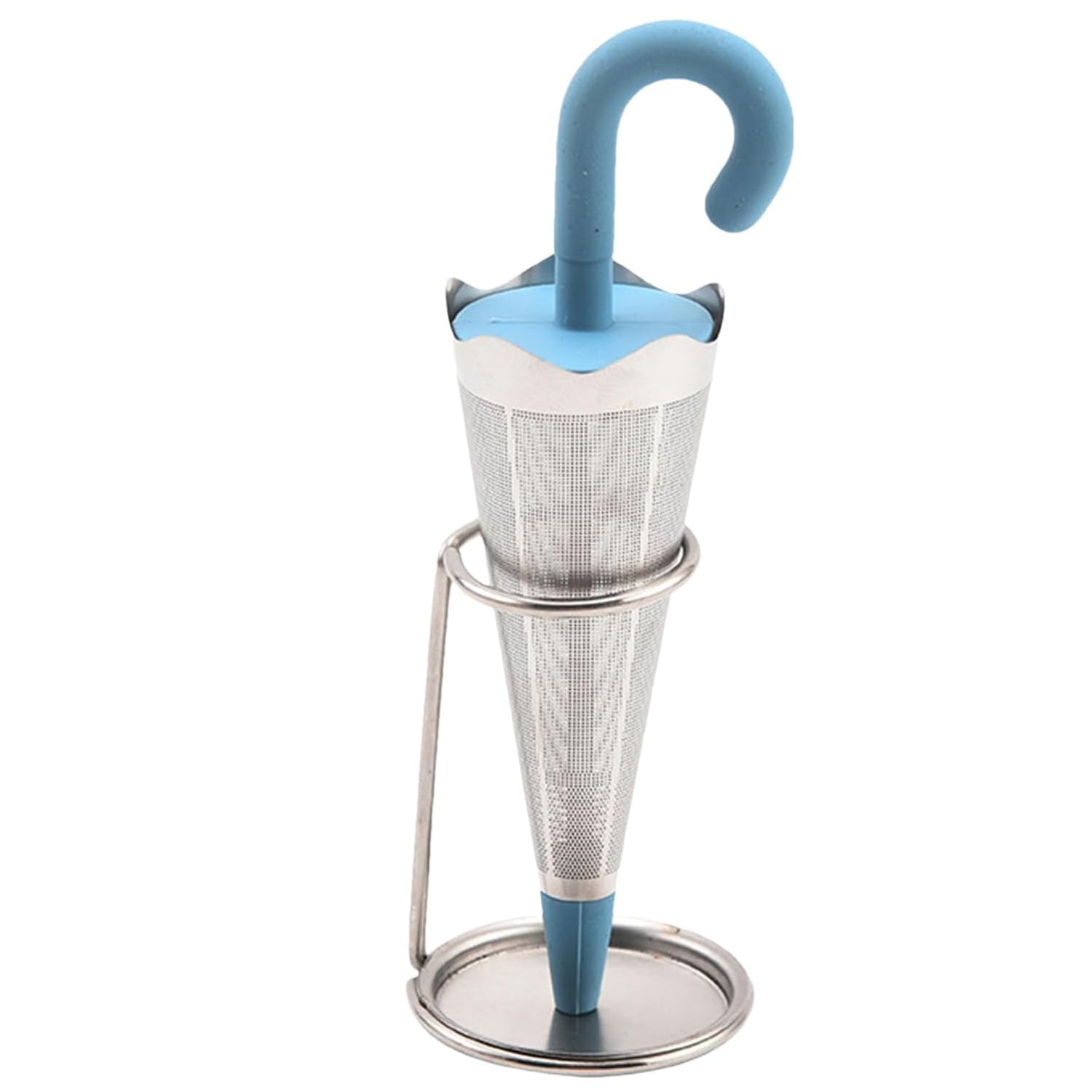 Reusable Cute Umbrella Tea Strainer With Tray  Stand (1 Pc) Wukusy