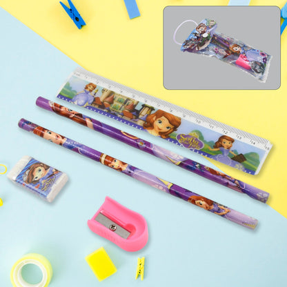 5 In 1 Mix Stationery Gift Set For Kids Stationary Set Including 2 Pencil Ruler Rubber Pencil Sharpener School Office Product Gift (5 Pcs Set) Wukusy