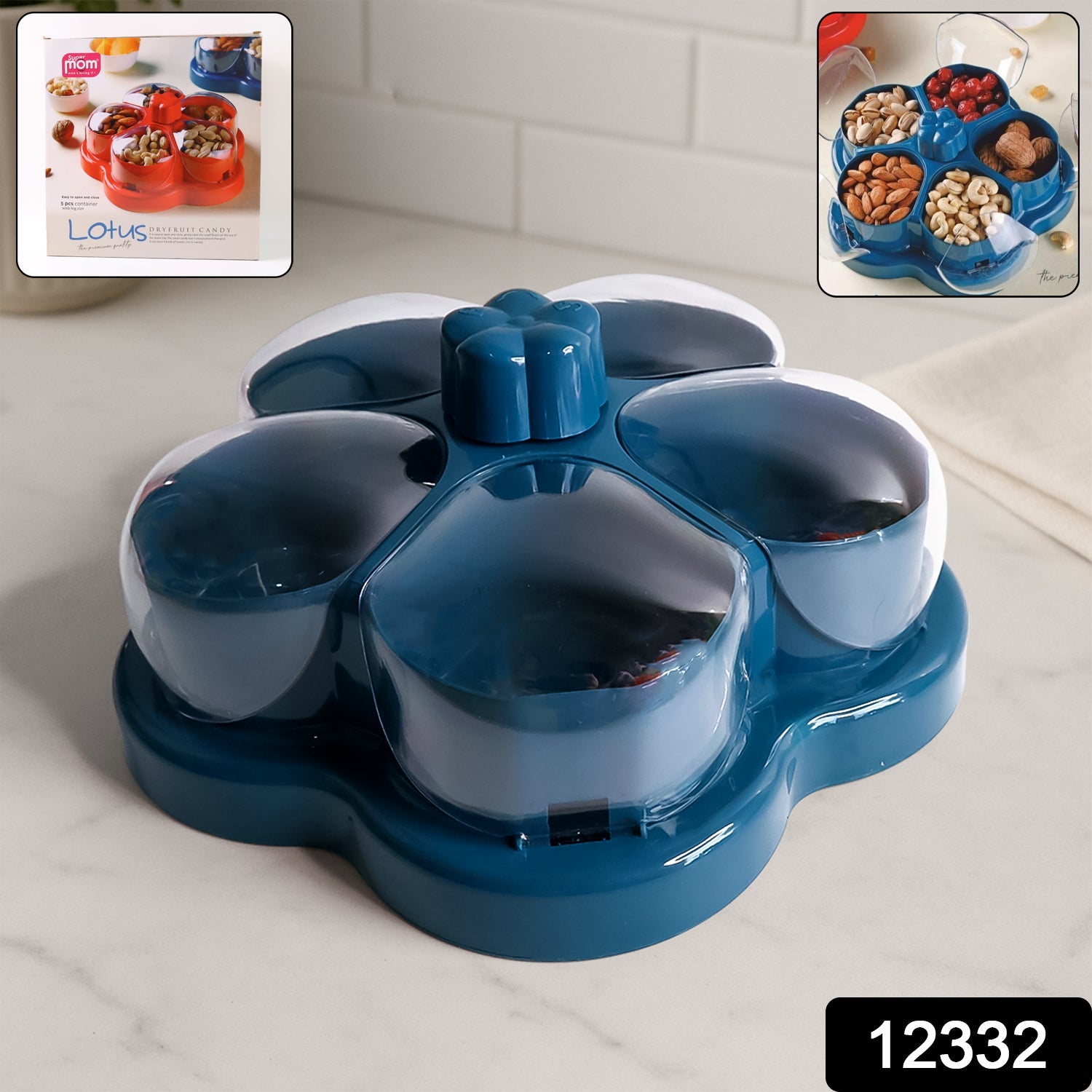 Lotus Shape Rotating Dry Fruit  Snack Organizer Box With Compartments (1 Pc) Wukusy