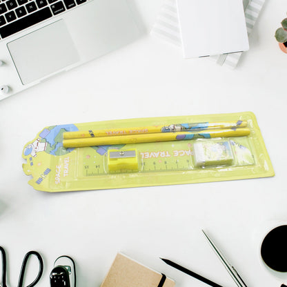 4560 Wooden Pencil Set Stationary Set 5 In 1 Items Educational Item For School Going Kids Stationary Set For Girls Boysstationary For Schoolgift Pack For Girls Kidsbirthday Gift Kids (5 Pc Set Wukusy