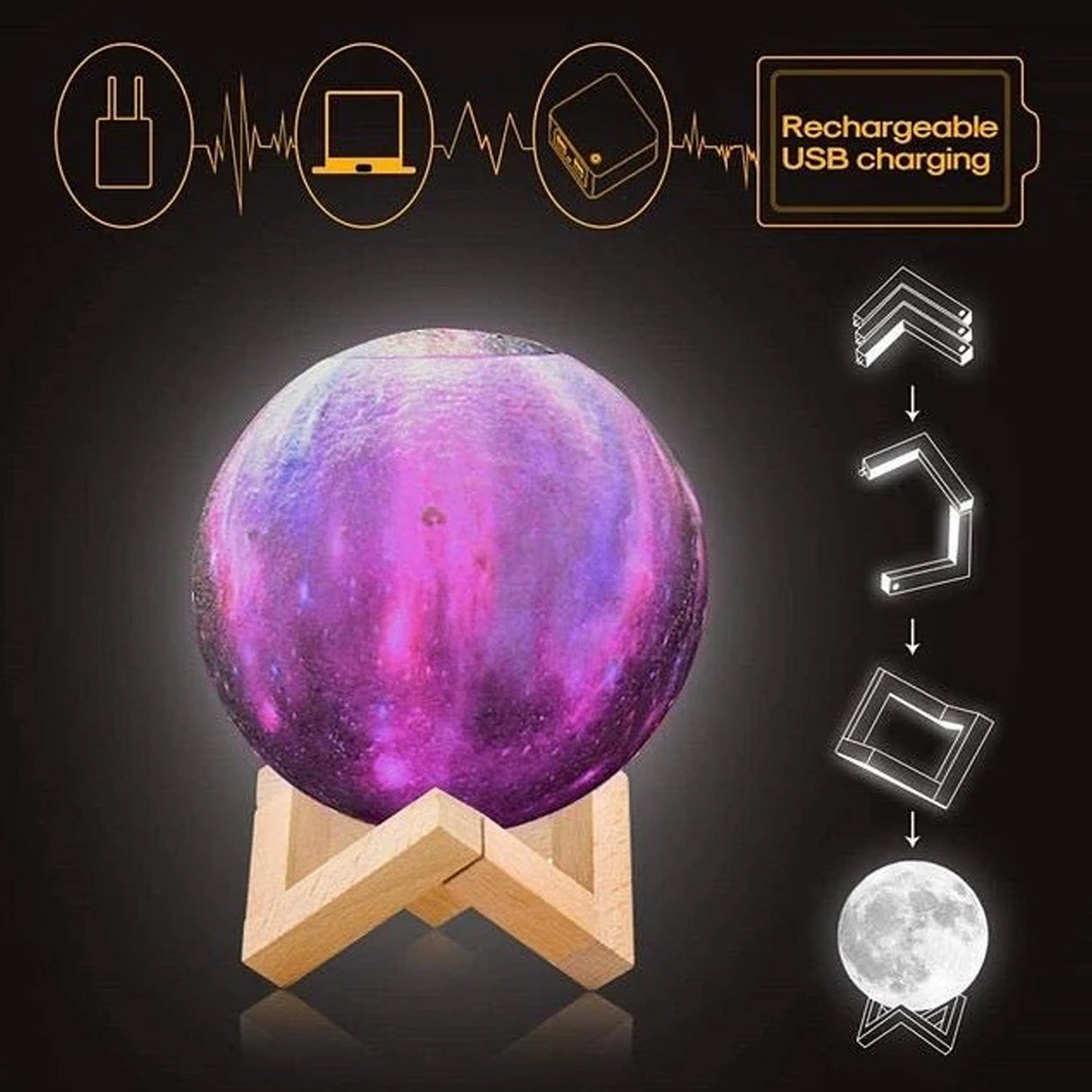 3d 2 In 1 Led Printed Moon Lamp  Aroma Diffuser (1 Pc) Wukusy