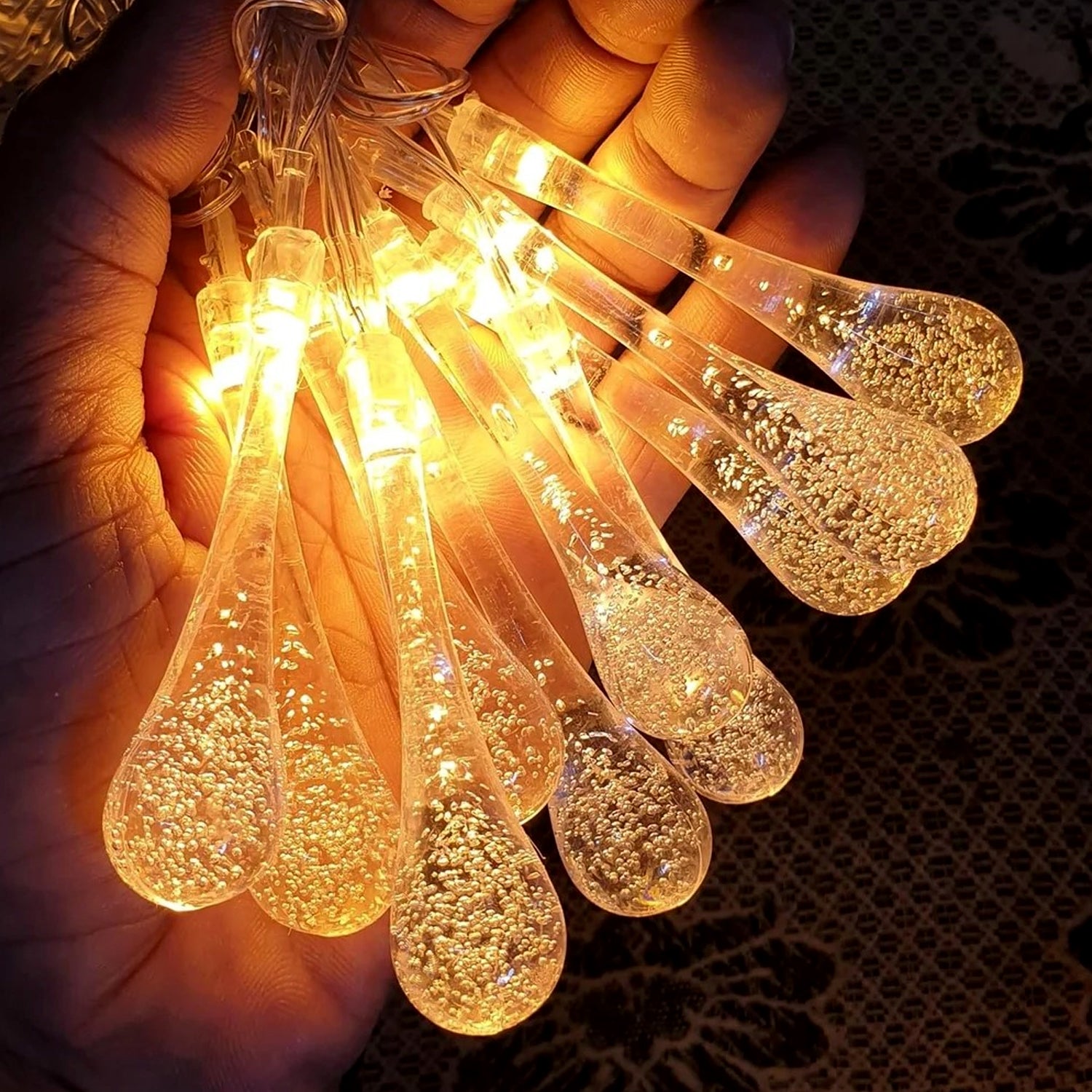 Decorative Led Lighting Chain With Crystal Water Drop Bulbs Approx 3 Mtr (1 Pc) Wukusy