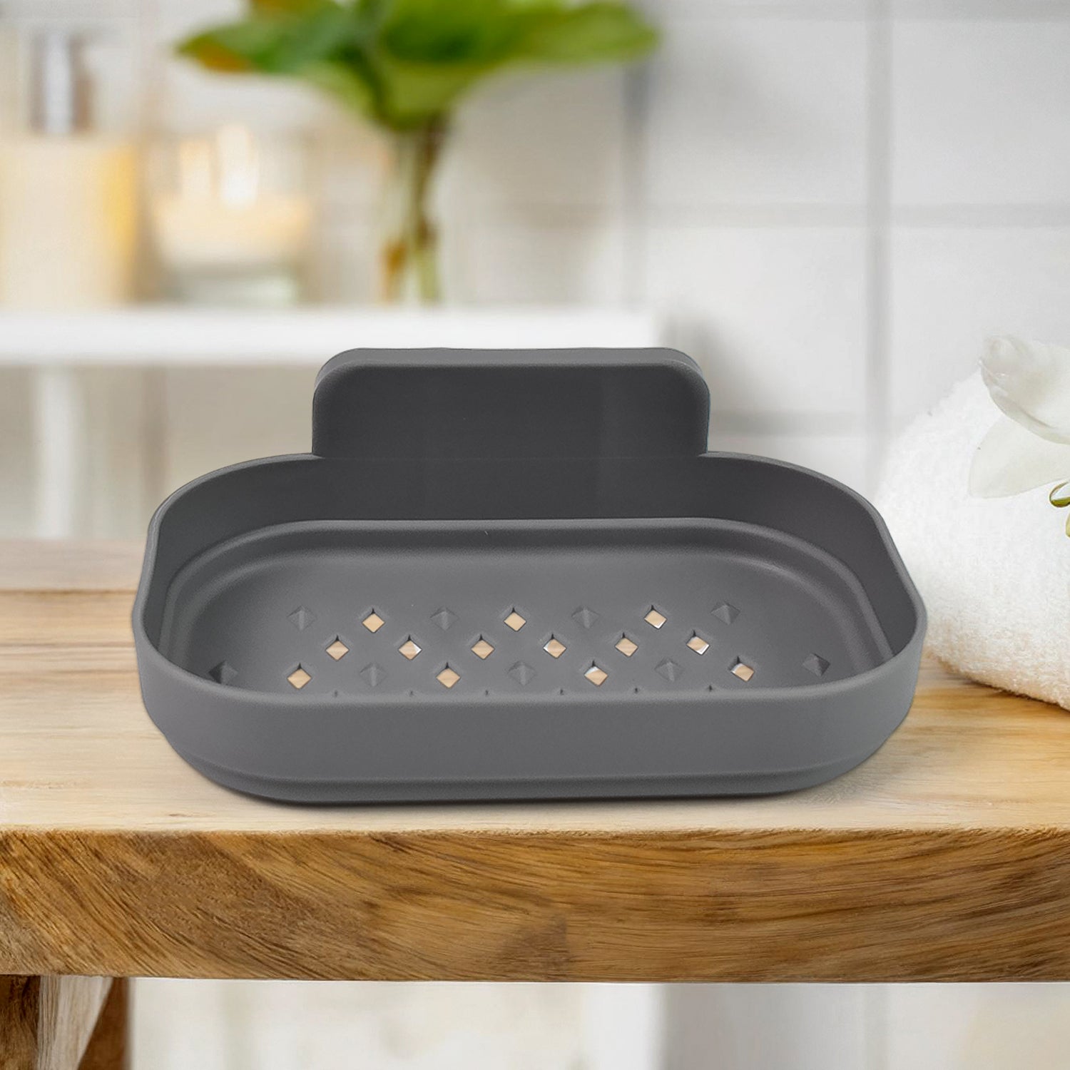 Plastic Soap Dish Holder For Bathroom Shower Wall Mounted Self Adhesive (1 Pc) Wukusy