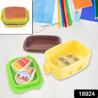 Plastic Burger Shape Small Size Double Hole Sharpener With Eraser (1 Set) Wukusy