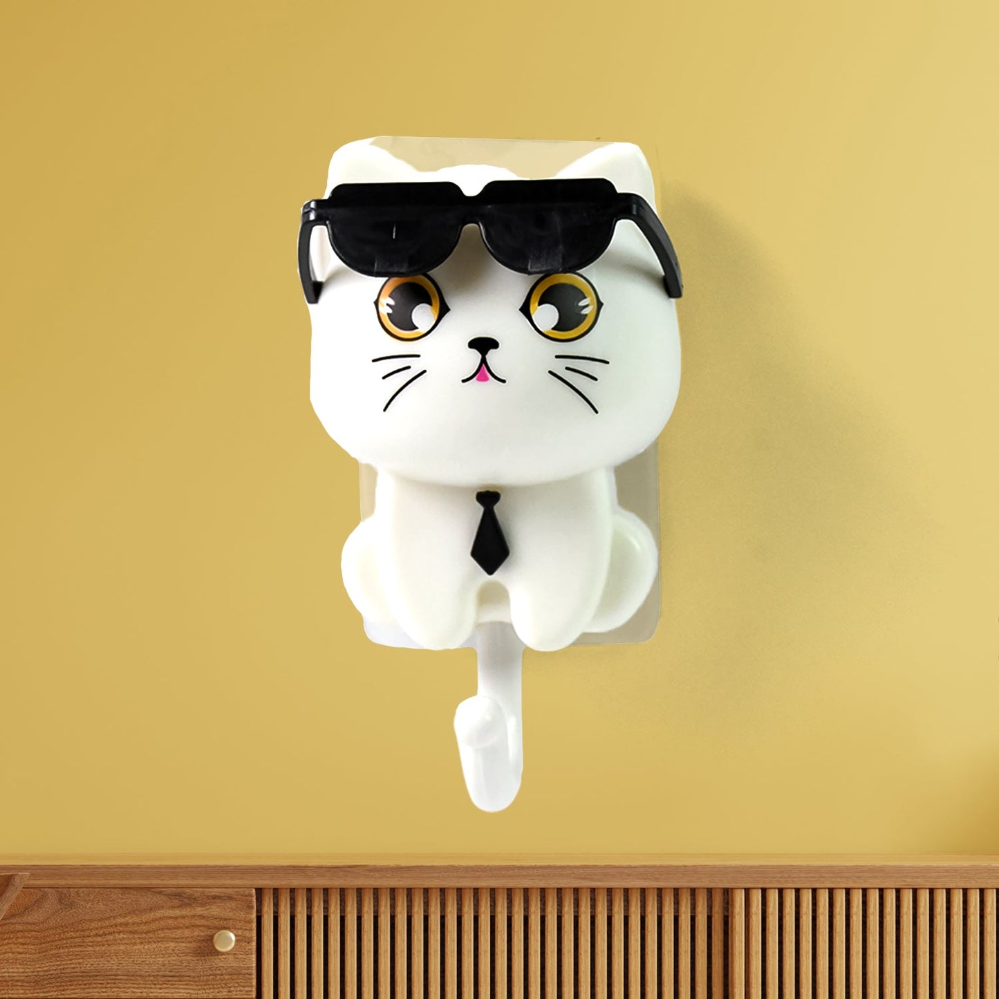 Cat Hook For Wall Cute Cat Key Hook With Sunglasses (1 Pc) Wukusy
