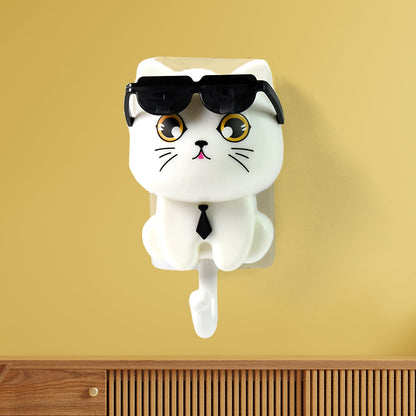Cat Hook For Wall Cute Cat Key Hook With Sunglasses (1 Pc) Wukusy