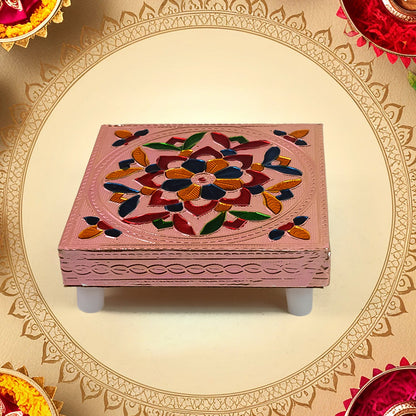 Handicraft Meenakari Wooden Chowki Puja Bajot For Home  Office Decor For Puja Multicolour (1 Pc Set) Wukusy