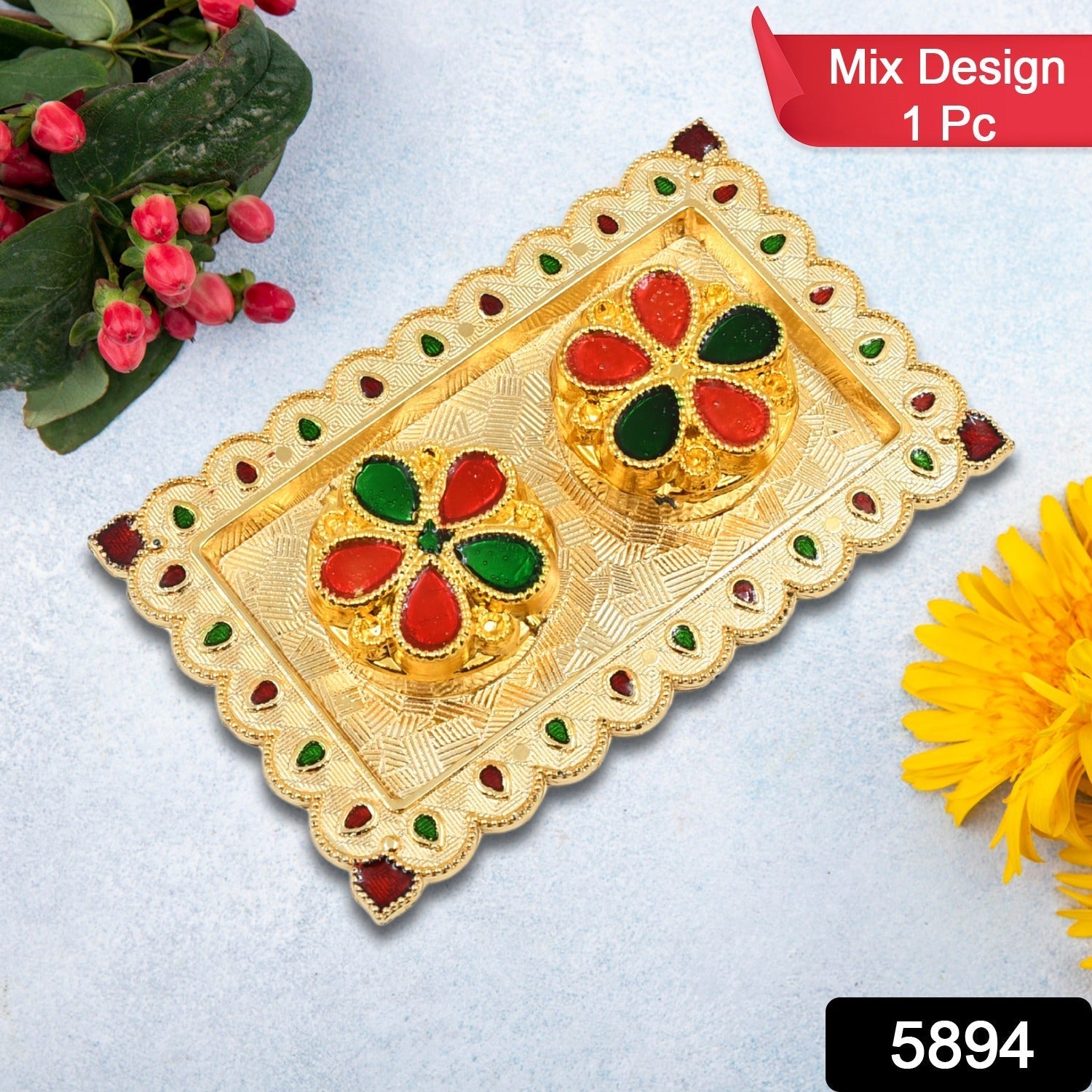 Tray Shape Special Puja Thali (1 Pc  Mix Design) Wukusy