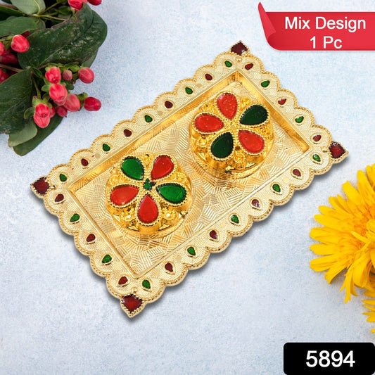 Tray Shape Special Puja Thali (1 Pc  Mix Design) Wukusy
