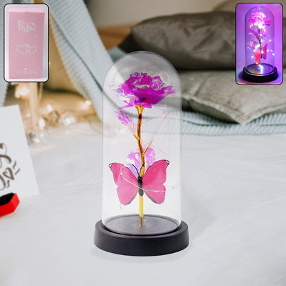 Led Decorative Rose With Butterfly In Transparent Plastic Dome (1 Pc  Battery Not Included) Wukusy