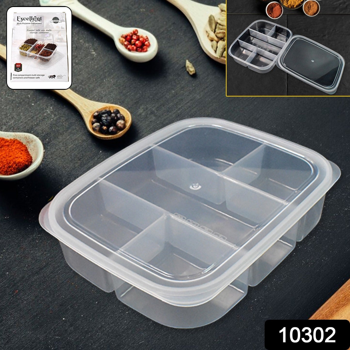 Plastic 5- Compartment Excellent Container Reusable Lunch Box (1 Pc) Wukusy