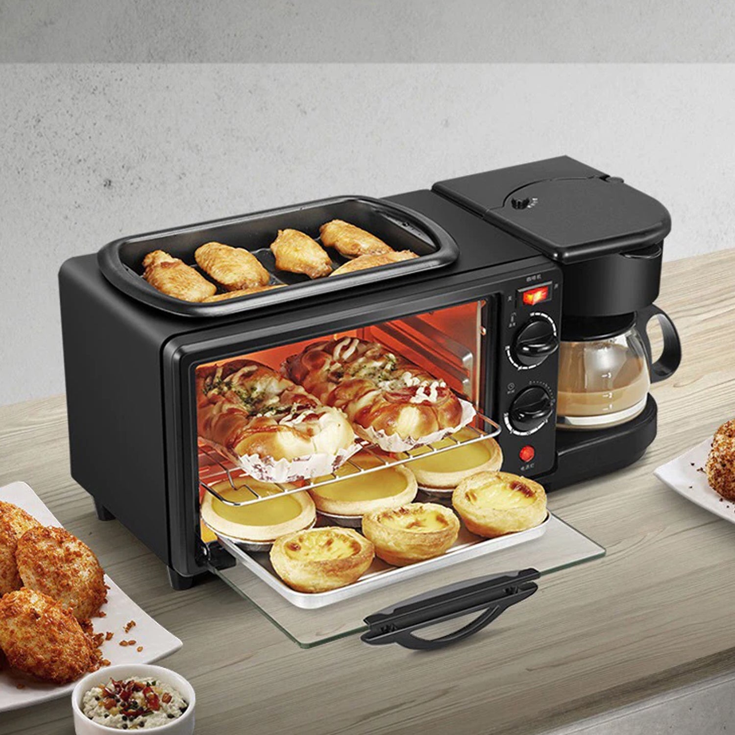 3 In 1 Breakfast Maker Portable Toaster Oven Grill Pan  Coffee Maker Full Breakfast Ready At One Go Wukusy