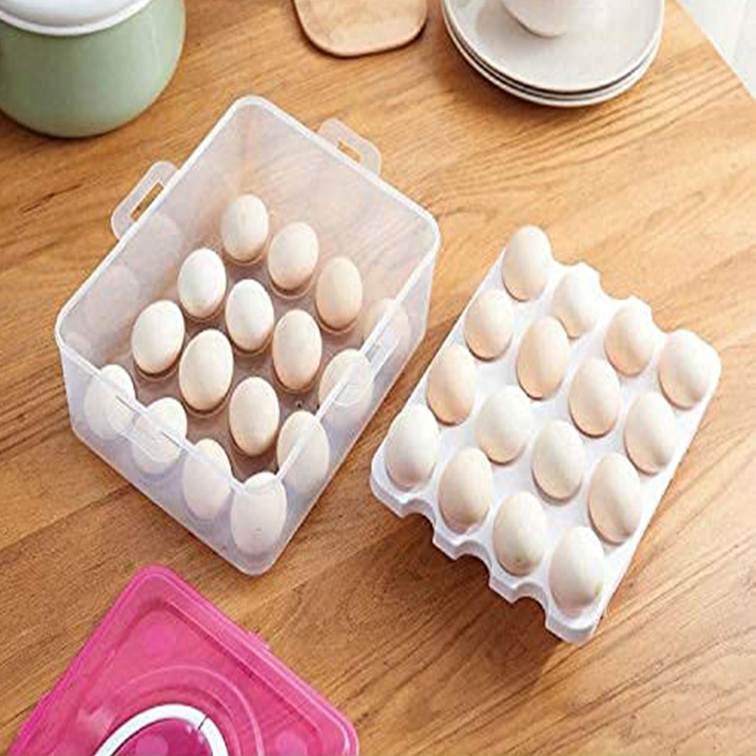 2layer 32 Grid Egg Tray With Lid Egg Carrier Holder For Refrigerator Camping Food Storage Container With Handle (1 Pc ) Wukusy