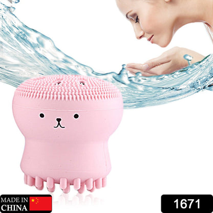 1671 Facial Cleansing Brushes Cute Octopus Shape Silicone Face Scrubber Massager Skincare Tool (1pc) Wukusy