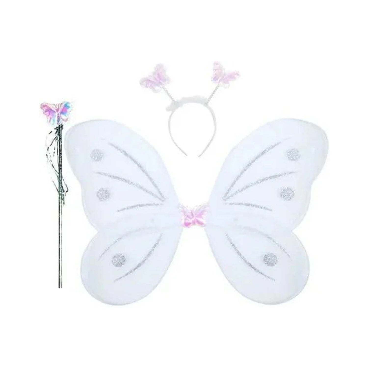 Baby Girls Fairy Nylon Butterfly Wings Costume Butterfly Fairy Angel Wing Wand And Hairband Multi- Color For Party (1pc) Wukusy