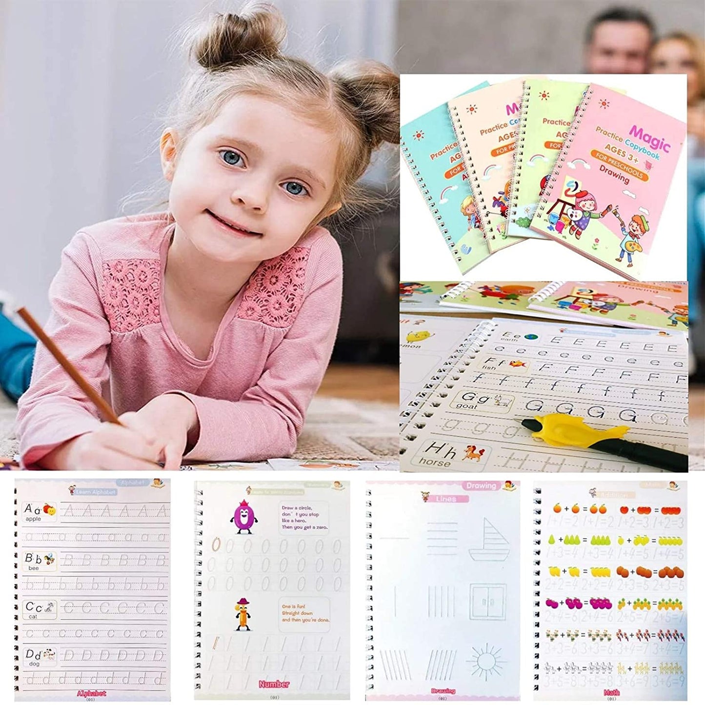 8075 4 Pc Magic Copybook Widely Used By Kids Childrens And Even Adults Also To Write Down Important Things Over It While Emergencies Etc. Wukusy