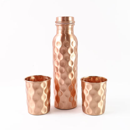 Copper Water Bottle 2 Glasses With Gift Box (3 Pcs Set) Wukusy