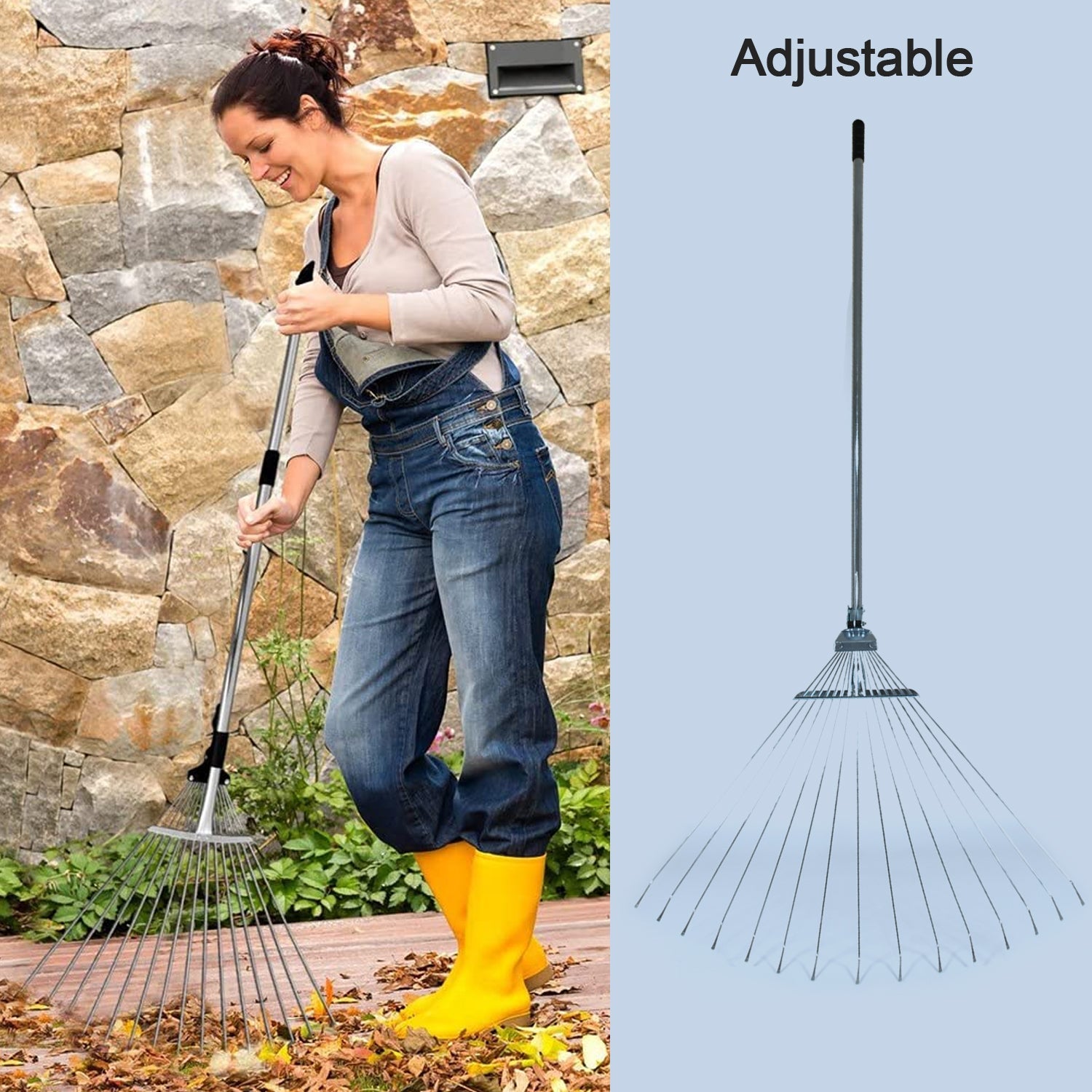 7599 115-152 Cm Rake For Gardening Stainless Steel Telescopic Garden Rake For Quick Clean Up Of Lawn And Yard Adjustable Rake Claws Spacing Garden Broom With Long Handle For Clean Leaves (Moq - 2 Pc) Wukusy