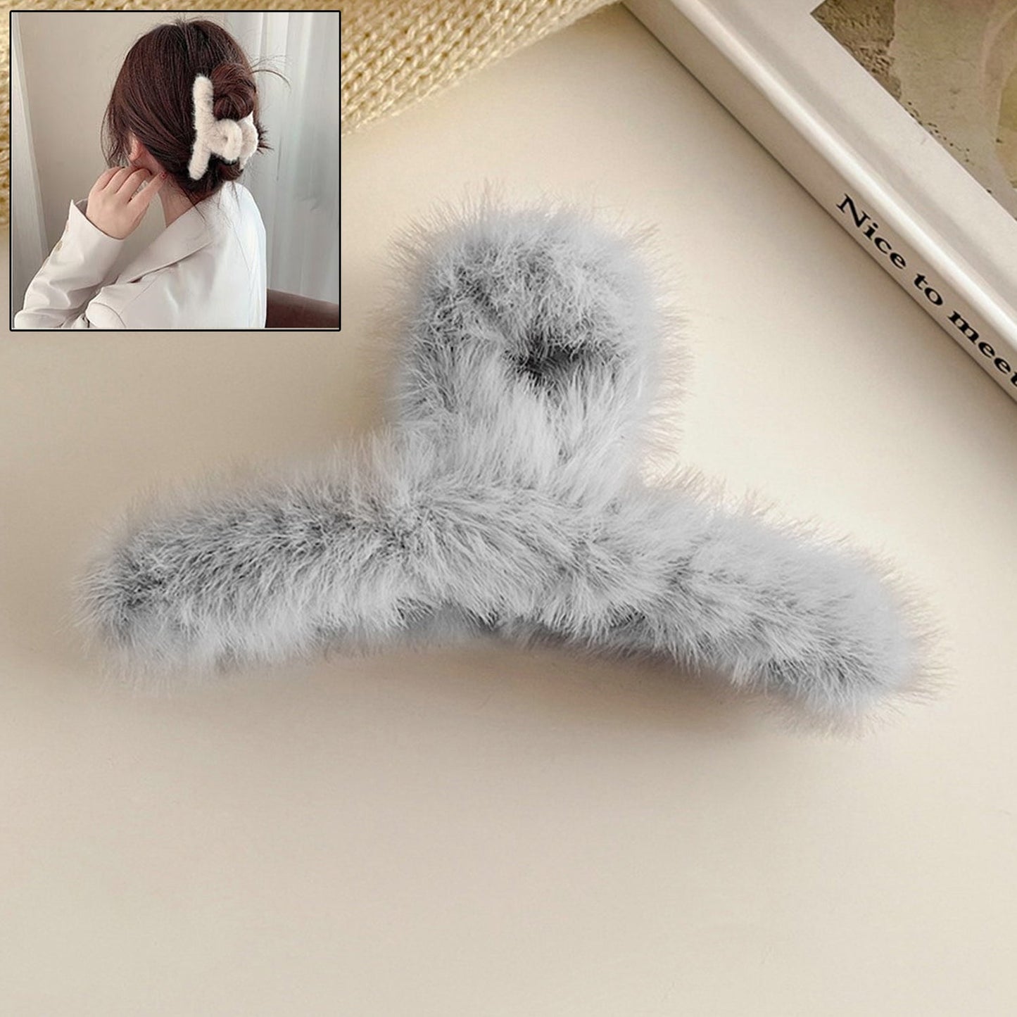 Large Plush Hair Claw Clips Plastic Fluffy Hair Claw Hair (1 Pc  Mix Color) Wukusy