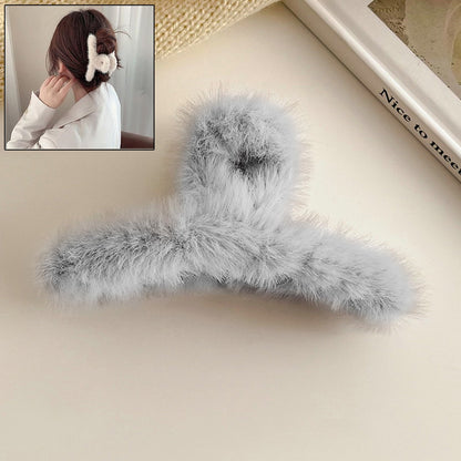 Large Plush Hair Claw Clips Plastic Fluffy Hair Claw Hair (1 Pc  Mix Color) Wukusy