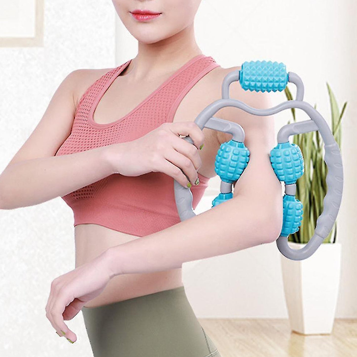 0265 Muscle Massage Roller 5 Wheels Relieve Soreness Leg Muscle Roller Fitness Roller Muscle Relaxer Massage Roller Ring Clip All Round Massaging Uniform Force Elastic Pp Drop Shaped For Home Use (1 Pc) Wukusy
