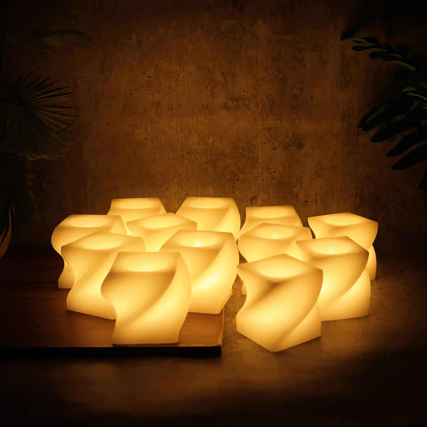 Set Of 12 Led Flameless Decorative Candles  Square Shape Tealight Lamps