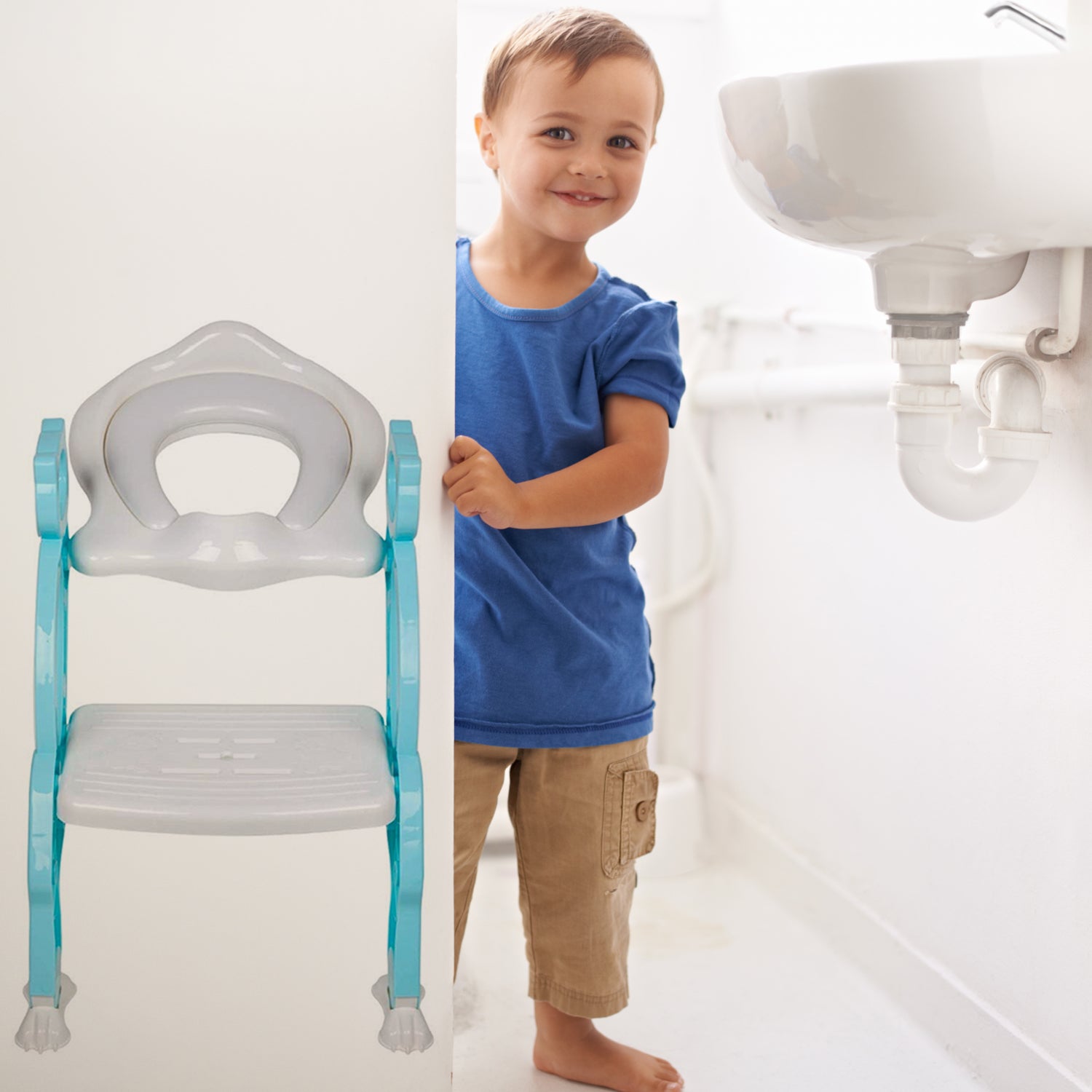 2 In 1 Potty Training Toilet Seat With Step Stool Ladder For Boy And Girl Baby Toddler Kid Childrens Toilet Training Seat Chair With Soft Padded Seat And Sturdy Non-slip Wide Step Make Potty Easier For Your Kids (Multi-color) Wukusy