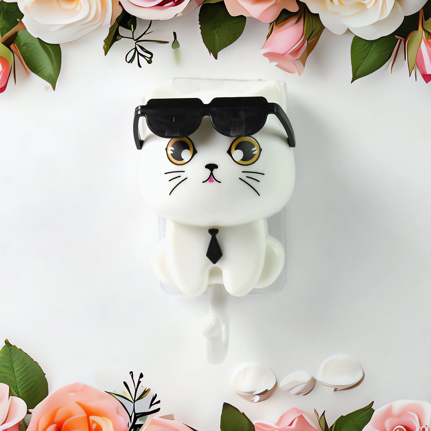 Cat Hook For Wall Cute Cat Key Hook With Sunglasses (1 Pc) Wukusy