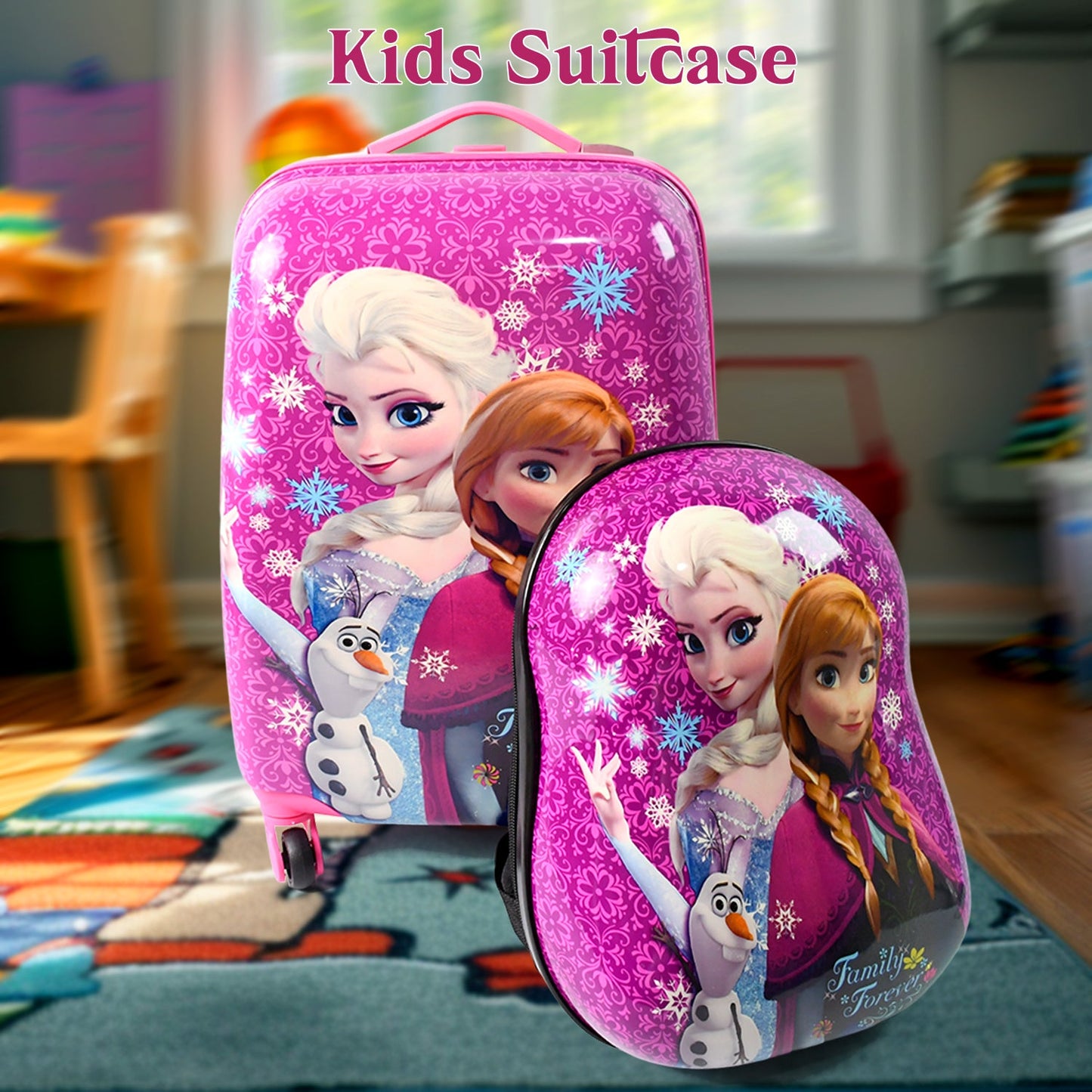 Kids Travel Suitcase With 4 Wheels (2 Pcs Set  1 Big  1 Small Shoulder Bag  Mix Design  Color) Wukusy