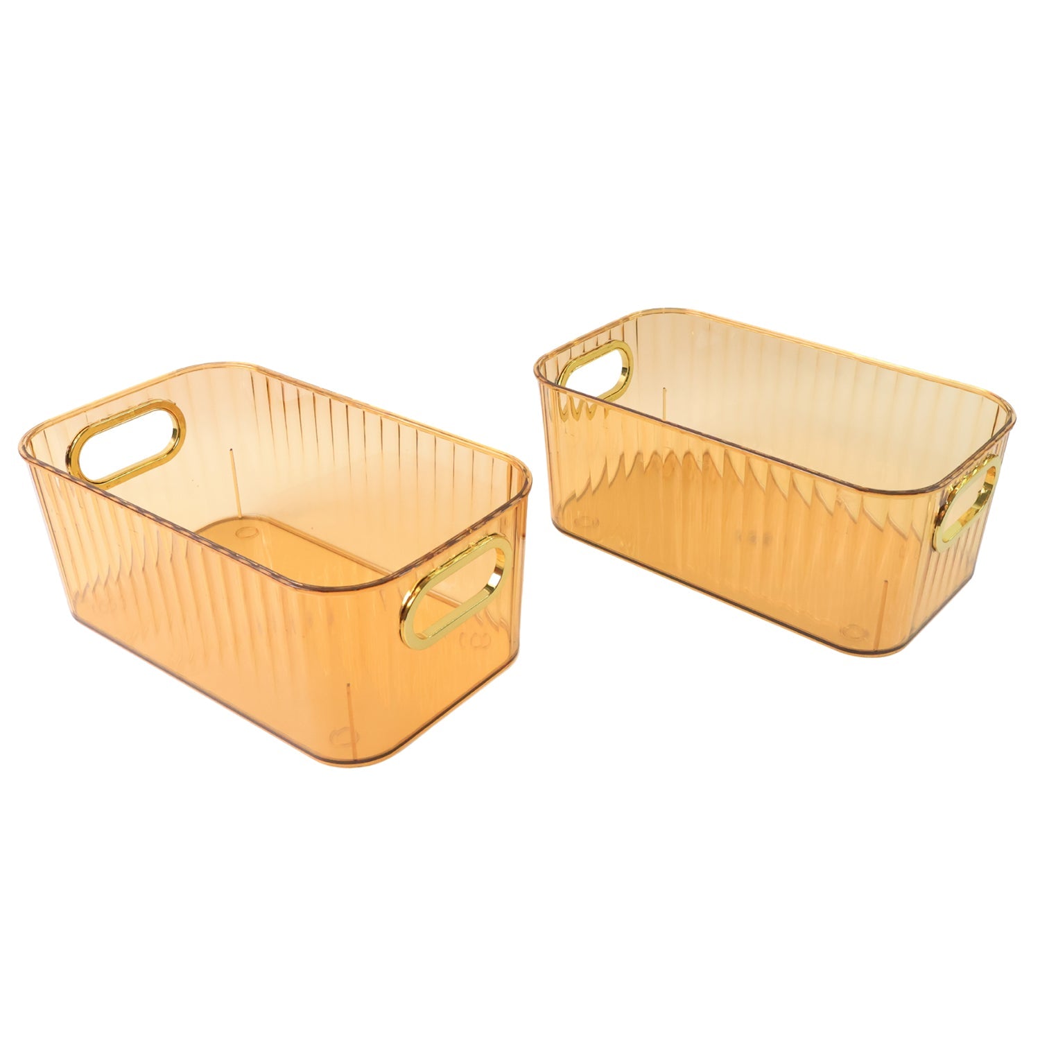 Premium Ribbed Transparent Storage Basket With Gold Handle  Multipurpose Kitchen Amp Home Organizer Box (25x14cm  2 Pc) Wukusy