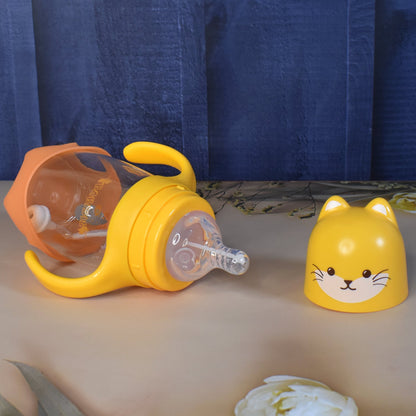 Glass Baby Feeding Bottle With Handles  Straw (300 Ml  1 Pc) Wukusy