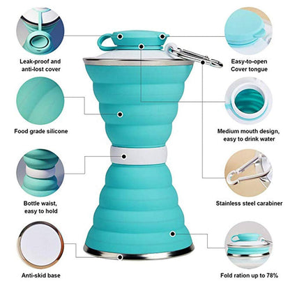 1385 Silicone Traveling Water Bottle Bpa Free - Leak Proof Lightweight Collapsible - Small Folding Refillable And Space Saver For Camping Gym Sports Hiking Biking Yoga Outdoor Wukusy