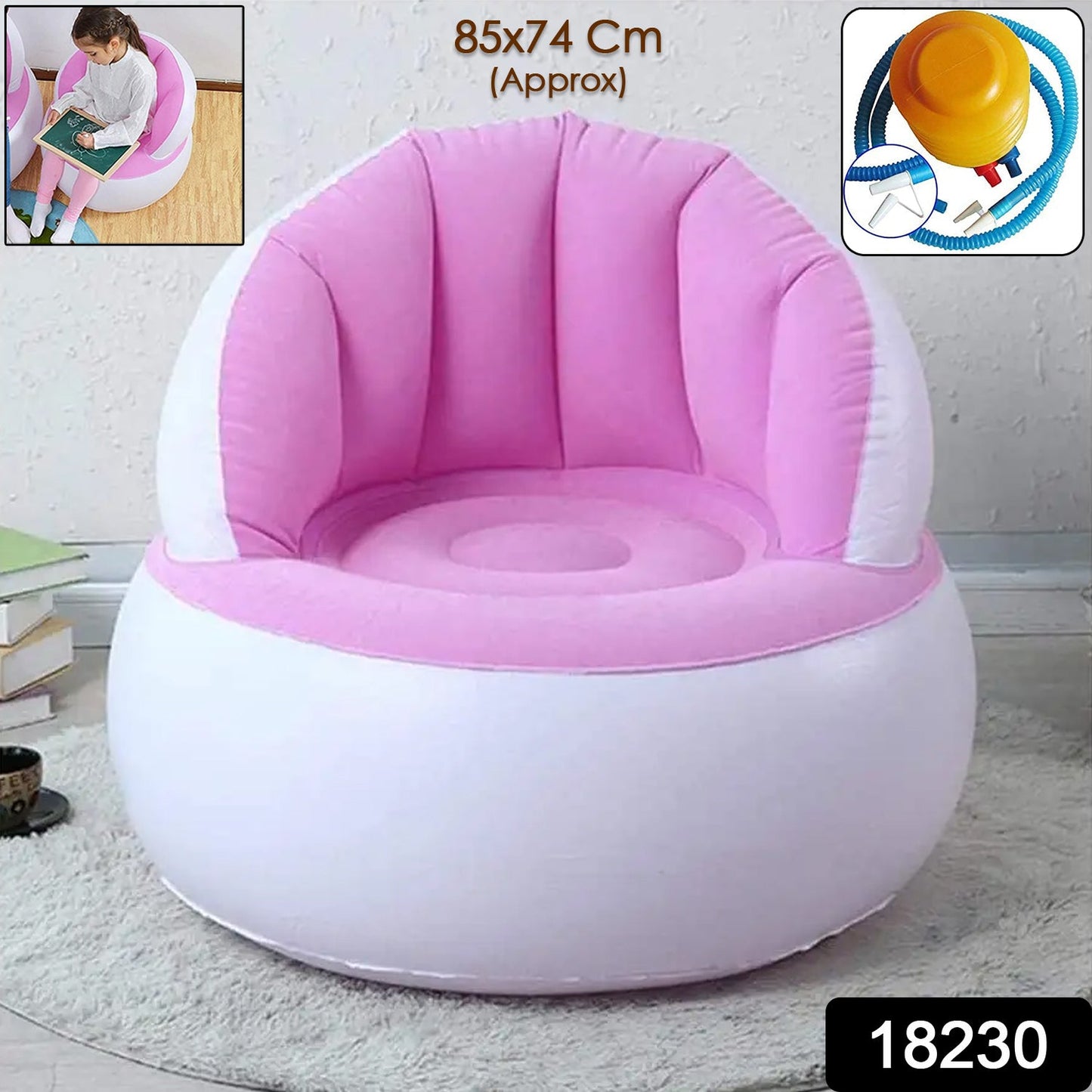 Kids Inflatable Sofa Chair With Backrest  Foot Air Pump With Hose (1 Set  85x74 Cm Approx) Wukusy