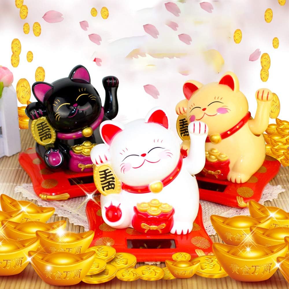 Solar Powered Happy Cat Beautiful With Arm Waves Wealth Cat (1 Pc  Mix Color) Wukusy