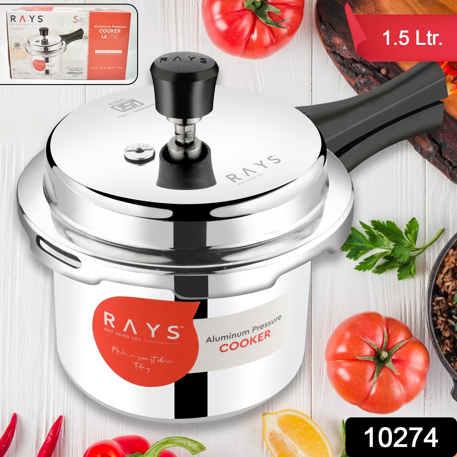 Aluminium Rays Aura Pressure Cookers With Outer Lid (1.5 Litres) Wukusy