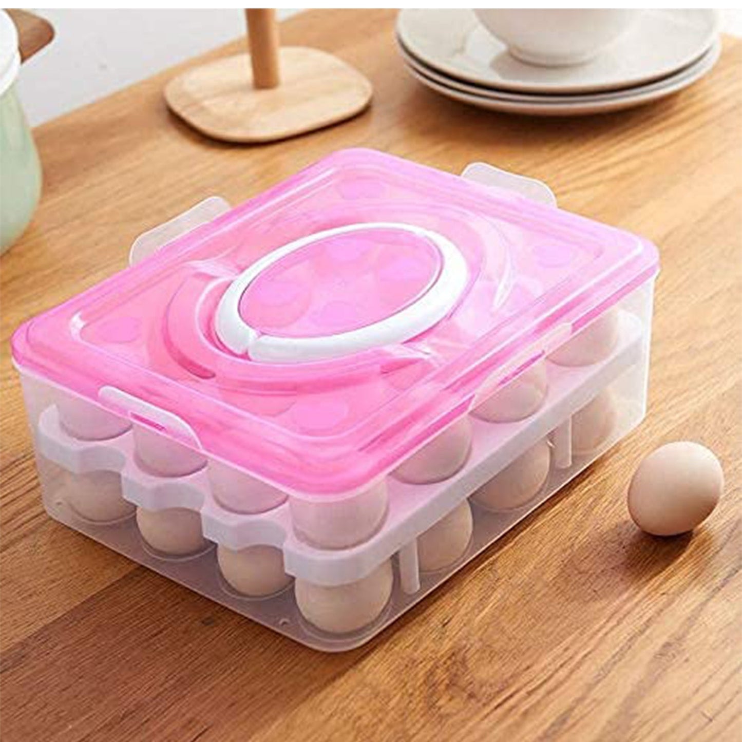 2layer 32 Grid Egg Tray With Lid Egg Carrier Holder For Refrigerator Camping Food Storage Container With Handle (1 Pc ) Wukusy
